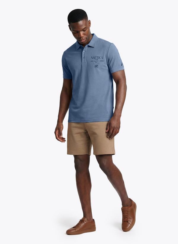 Men's Short Sleeve Graphic Printed Polo - Celestial blue