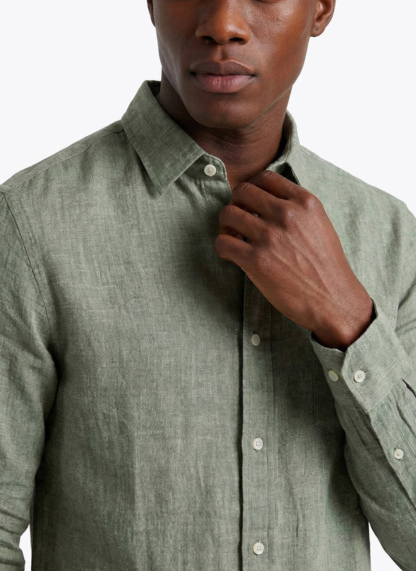 Men's Solid Linen Shirt - Green