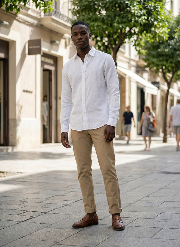 Men's Solid Linen Shirt - White