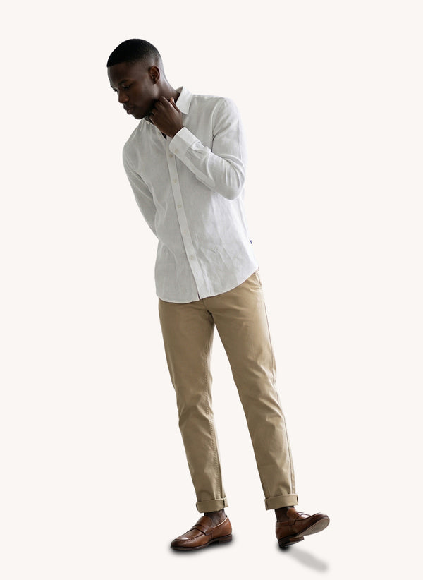 Men's Solid Linen Shirt - White