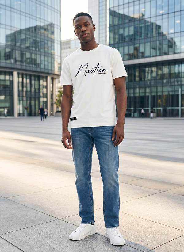 Men's Embroidered Short Sleeve T-shirt - White - View 5