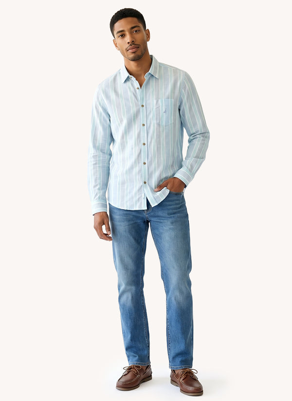 Men's Long Sleeve Linen Blend Shirt - Crystal Blue - View 1