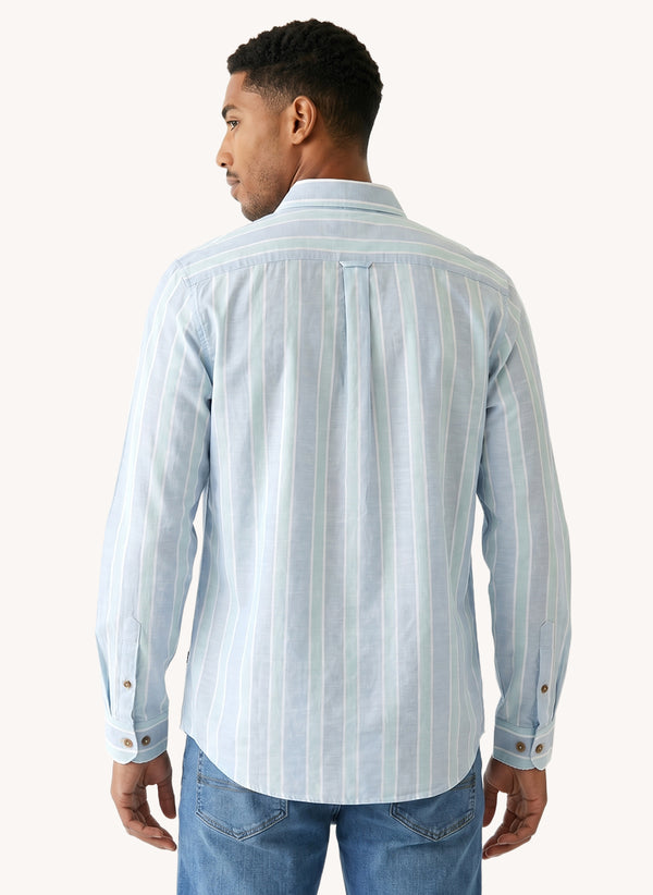 Men's Long Sleeve Linen Blend Shirt - Crystal Blue - View 3