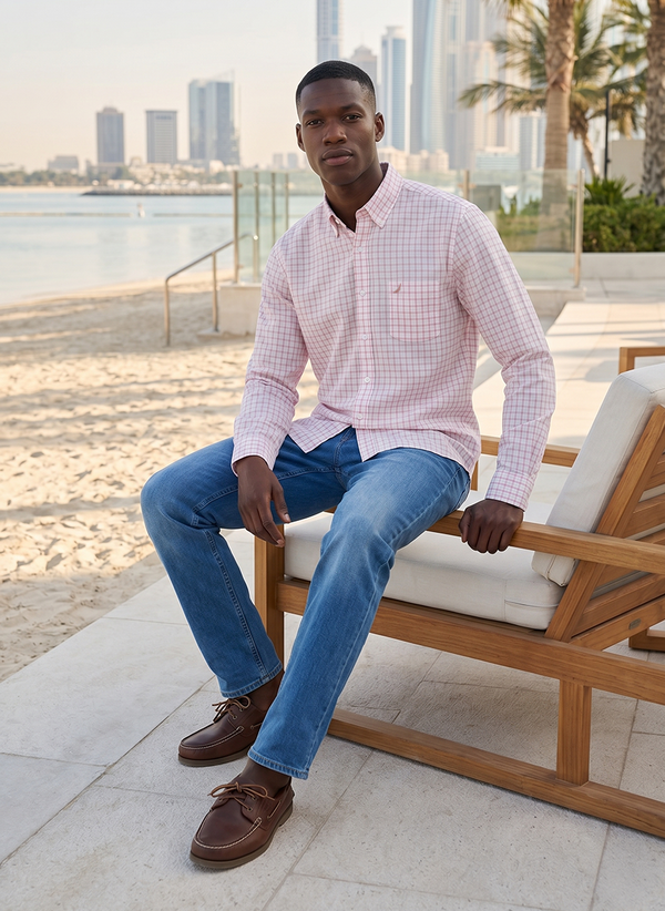 Men's Long Sleeve Yarn Dyed Shirt - Silver Pink - View 5