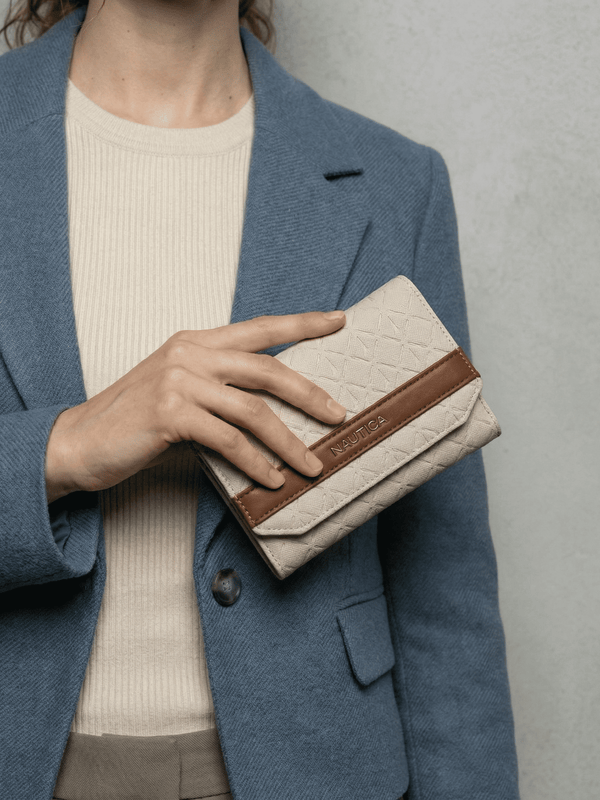 ANA Tri-Fold Monogram Wallet - BEIGE