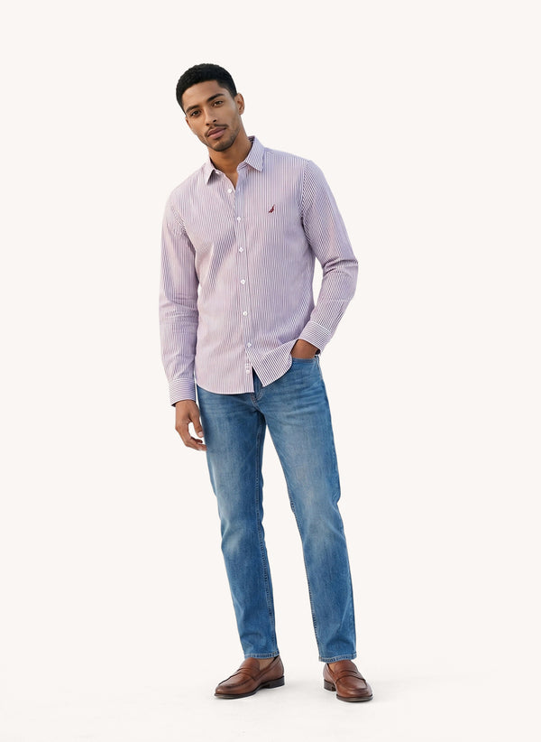 Men's Long Sleeve Yarn Dyed Shirt - Red/Blue - View 1