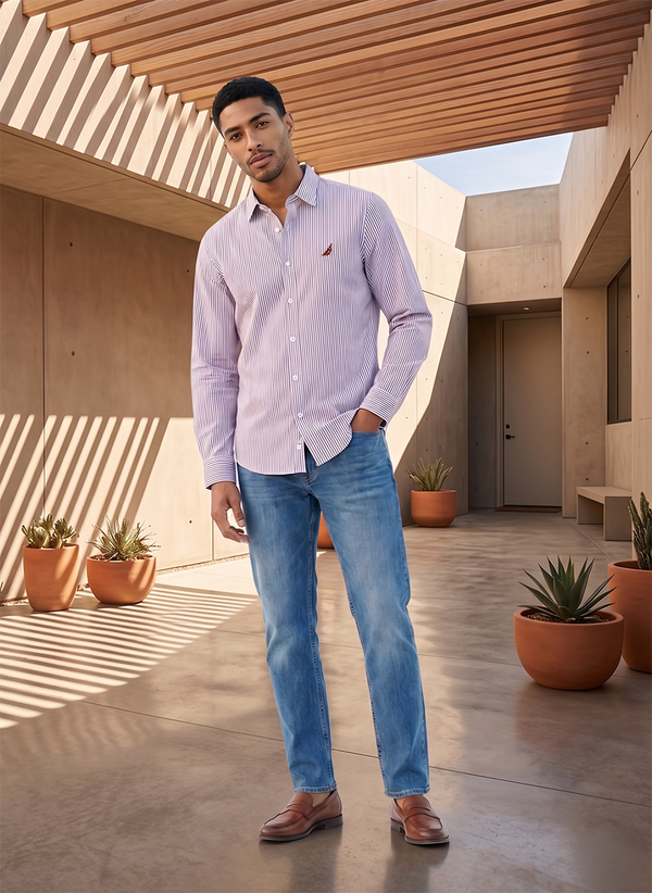 Men's Long Sleeve Yarn Dyed Shirt - Red/Blue - View 5
