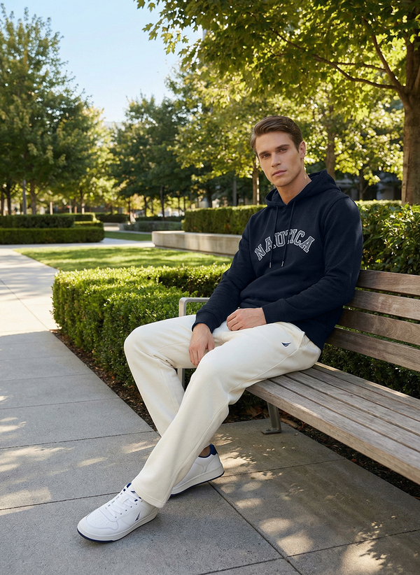 Men's Long Sleeve Emboidered Hoodie - Black