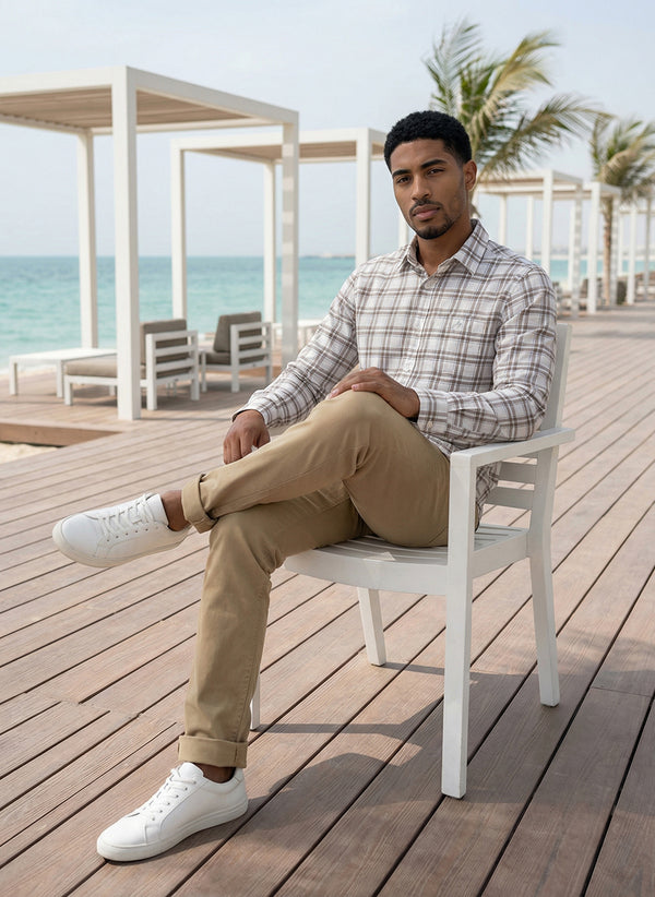 Men's Dyed Long Sleeve Shirt - Light Brown