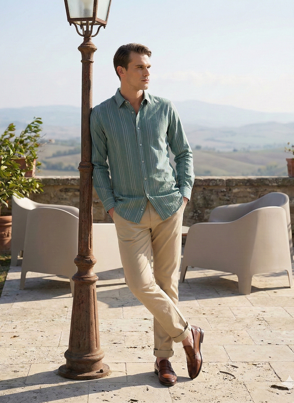 Men's Dyed Long Sleeve Shirt - Light Mint