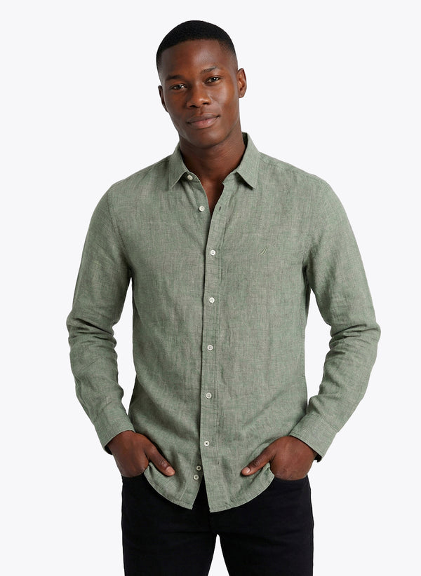 Men's Solid Linen Shirt - Green