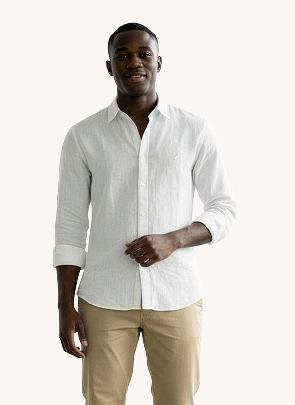 Men's Solid Linen Shirt - White