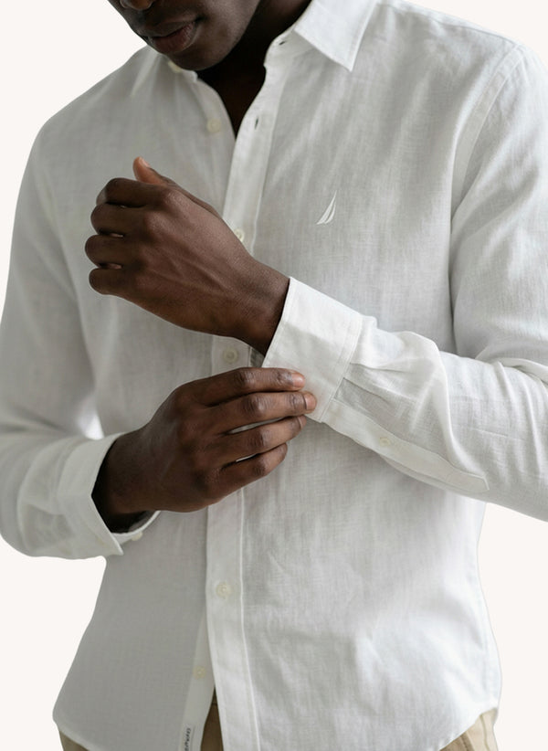 Men's Solid Linen Shirt - White