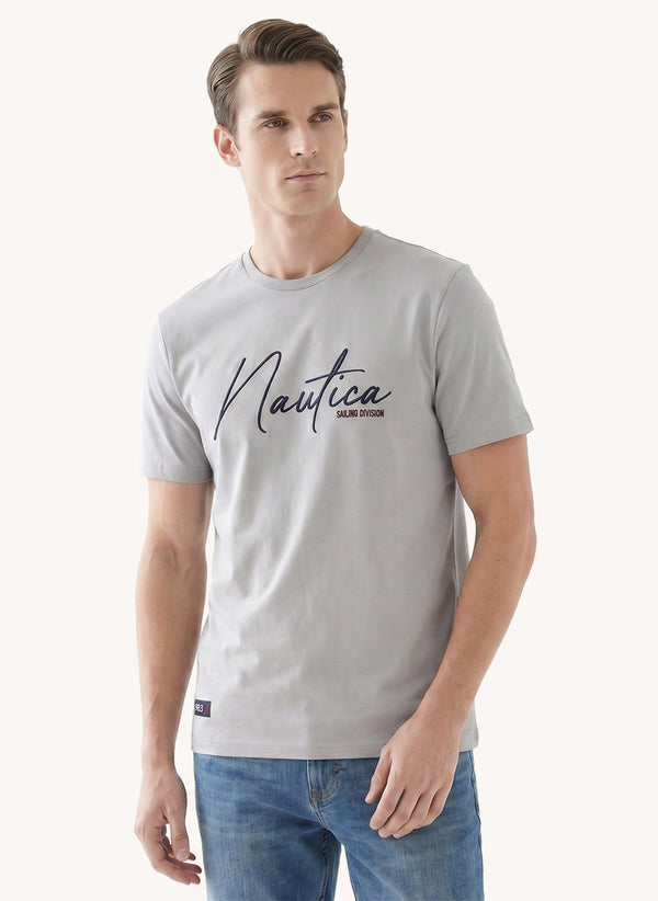 Men's Embroidered Short Sleeve T-shirt - Grey - View 2