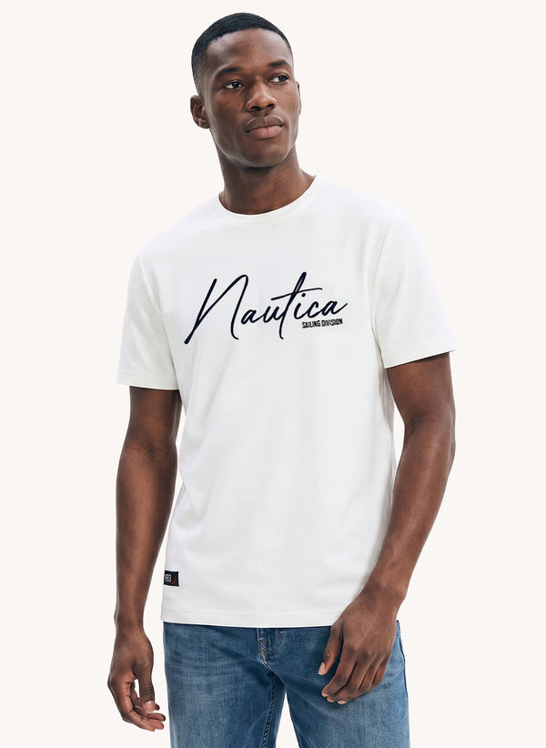 Men's Embroidered Short Sleeve T-shirt - White - View 2